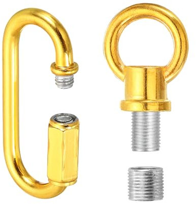 PATIKIL M10 Fine Thread Lamp Female Loop Holder with M12 Adapter Chain Quick Link, Lifting Eye Nut Hook Ring Structural Support to Chandelier, 44 lbs Load Gold