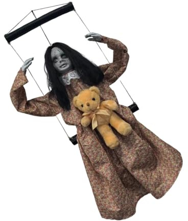 Bambola spettrale attivata dalla voce con LED occhio Decorazione Halloween suono attivato Figura spettrale appesa facile installazione Animatronic Halloween