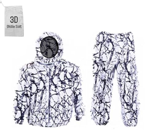 ZDSUHYIW Leaf - Costume camouflage 3D pour homme - Avec cagoule complète - Poncho de pluie - Ghillie - Avec vêtements de camouflage - Convient pour cacher les jeux, la chasse en plein air, Blanc., L