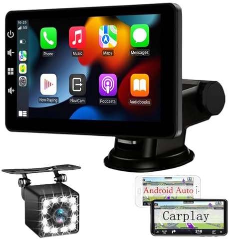 Schermo per Auto con Wireless CarPlay - Display Android Auto 7 Pollici Touchscreen Monitor - Portatile Autoradio Carplay con Mirror Link, Retrocamera, Assistente Vocale, AUX/TF