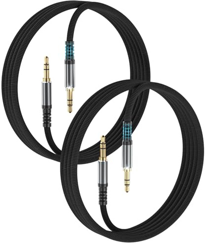 Cable Jack 3.5mm Macho Macho 1,2M (2 Piezas), Cable Audio Jack 3,5 mm HiFi Stéréo Nylon Tressé Compatible con Teléfonos, Radio de Coche, PC, Tabletas, Auriculares, Sistema Estéreo, Altavoz, Negro
