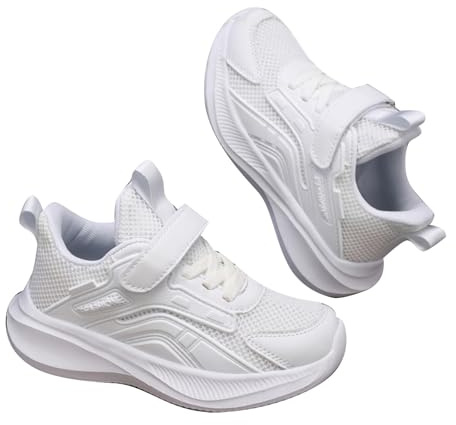 Scarpe da Ginnastica Bambino -33 Ginnastica Leggere in Mesh Traspirante Allenamento Indoor e Outdoor Tennis Corsa e Gioco Attivo (White 75-8Years)