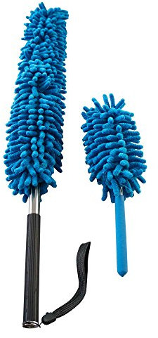 Staubwedel-Set mit Teleskop-Stiel und flexiblen Köpfen (Blau)