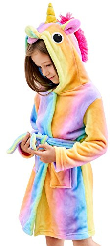 Doctor Unicorn Soft Unicorn Hooded Bathrobe Sleepwear - Unicorn Gifts for Girls (Rainbow, 6-7 Years)