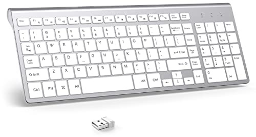 JOYACCESS J Wireless Keyboard, 2.4G Slim and Compact Wireless Keyboard with Numeric Keypad for Laptop, MacBook air, Apple, Computer, PC-Sliver&White