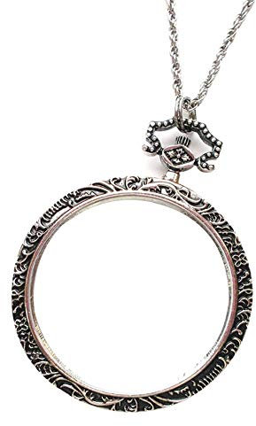10X Halskette Lupe Taschenvergrößerungsglas Monocle Hängende Hängende Kette Leselupe Lupe Mit 47mm Glaslinse for Bücher Zeitungen Karten Handwerk Hobby (Farbe : Silver)