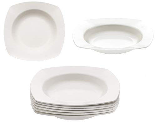 KM · Living 6 Stück Set Kunststoff Mehrweg Suppenteller cremeweiß 20cm (Made in Germany/bruchfest/BPA frei/Spülmaschinen und Mikrowellen geeignet)