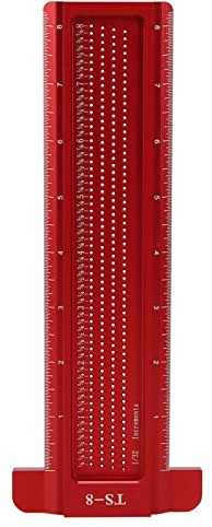TS-8 Precision Marking T-Rule Aluminum Alloy Hole Positioning Scribing Gauge Woodworking Ruler Marking Gauge Measuring Tool(Red)