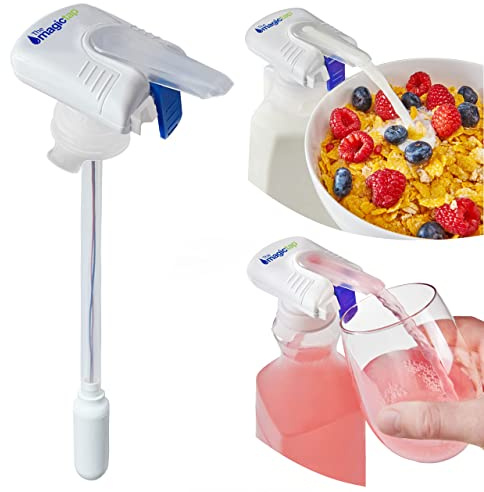 Magic Tap Automatic Drink Dispenser for Fridge, White (1 Pack), No Spill Milk Dispenser for Fridge, Automatic Milk Dispenser Pump for Gallon Jugs, Water & Juice, Fits Most Bottles, Batteries Required