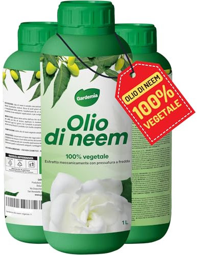 Gardemia Olio di Neem per Piante 1 Litro 100% Vegetale Azione Naturale contro varie Avversità Giardino Multiuso Concentrato Estratto Meccanicamente Pressatura Freddo Straordinarie Proprietà Naturali