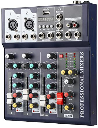 4 Kanal Mischpult Dj Mixer Stereo mit FX Reverb Verzögerungseffekt