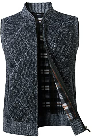 Btmpmcs Gilet da Uomo Lavorato a Maglia Senza Maniche Canotta Invernale Caldo Cardigan Foderata in Pile All'aperto Smanicato Pullover Maglione con Cerniera Intera