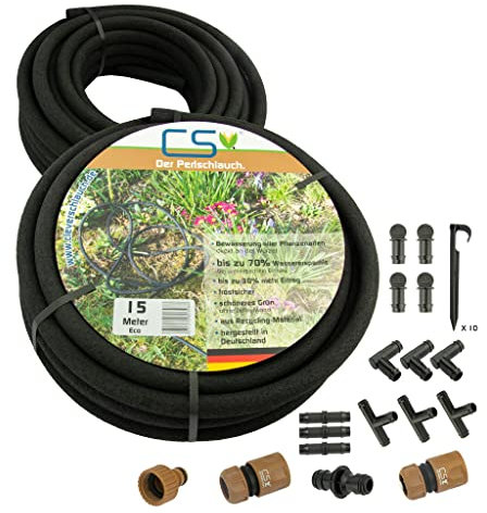 30 Meter Tropfschlauch Bewässerungsschlauch Gartenschlauch Perlschlauch Sets (2x 15m Perlschlauch mit Erdanker)