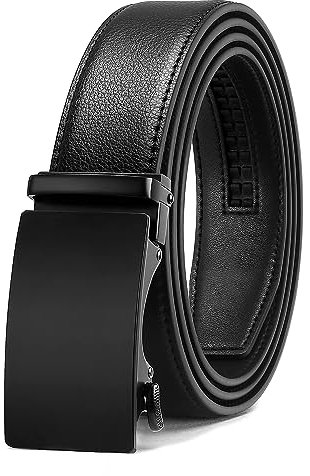 YOETEY Automatik Gürtel Herren Leder Schwarz ohne löcher, Ledergürtel Herren Schwarz Ratsche Automatikschließe für Herren 35mm Business Anzug, Herrengürtel Stufenlos Verstellbar