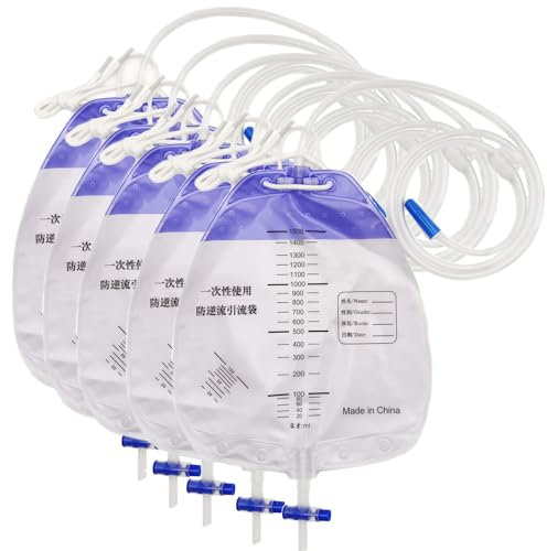 QUTTR 5 confezioni di sacchetti di drenaggio urinario con camera anti-reflusso, sacca per urina con volume da 1500 ml