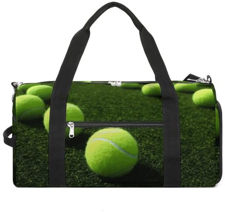 WYUSPGK Travel Gym Duffle Bag, Tennis Balls on Tennis Grass Court Print Duffle Bags,womens Mens Gym Bag,gym Bags,gym Bag with Shoe Compartment, Tennis Balls on Tennis Grass Court, One Size