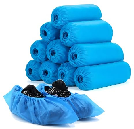 AIBULO Disposable Shoe Covers - Blue Plastic, Anti-Slip, Dust Proof, Waterproof Overshoes – Indoor, Outdoor, Carpet, Floor, Rain, Boot, Safety, Cycling, Strong Foot Covering (30)