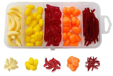 YOUZMY 100pcs Peces de Gusanos de Cebo Artificial,Gusanos de plástico Blandos Señuelo de Pesca de Gusanos Señuelo de Pesca de Gusanos para Agua Salada y Agua Dulce,señuelo de Pesca de plástico (100B)