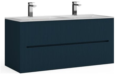 Vente-unique-Mobile per bagno sospeso con lavabo da incasso 120 cm A righe Blu - PAVANI