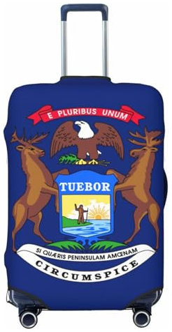 axzttupy Copertura grande per valigia con stampa bandiera dello stato del Michigan, adatta a quasi tutti i bagagli, protezione personalizzata per bagagli da viaggio, Nero , M