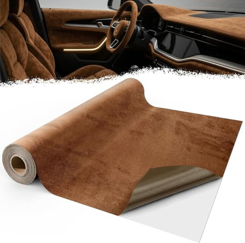 Mbsomnus Tessuto in Microfibra Autoadesivo 200x40 cm Tessuto Adesiva per Auto Marrone Pellicola vellutata per Interni Dell'abitacolo Elasticizzato per Cruscotto Interni Auto Mobili Cassetto