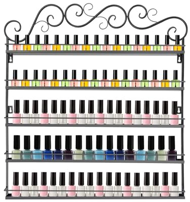 AngelcityCC 5 Tier Wall Mounted Metal Rack Shelf Versatile Organizer for Nail Polish Essential Oils for Home Nail Salon Spa Shops