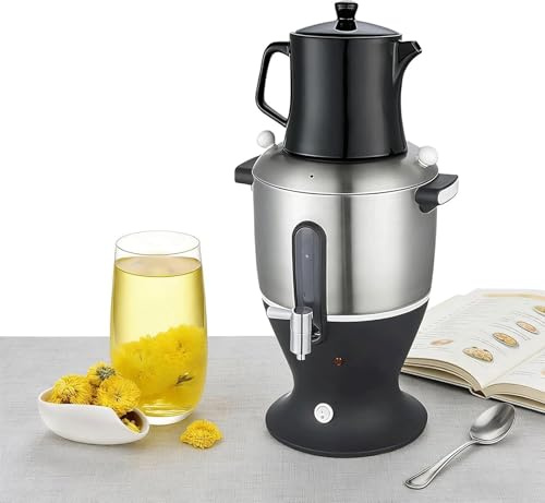 Genérico Samovar elettrico for tè da 6 litri, macchina for tè turco Samovar elettrico da 1500 W con funzione di mantenimento in caldo, infusore for bollitore a doppia pentola in acciaio inossidabile