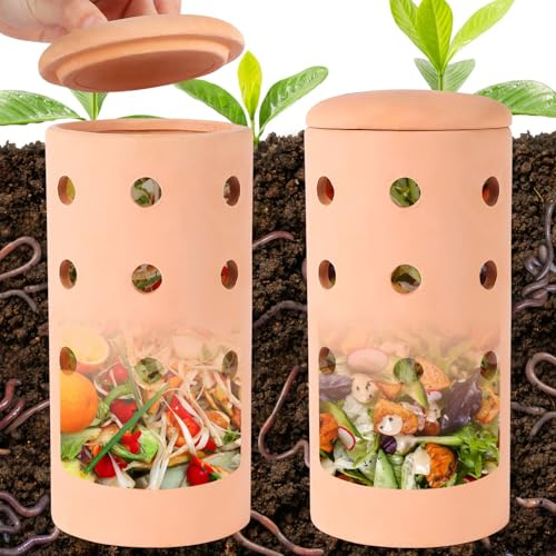 Underground Worm Farm Clay - Contenedor de compostaje para jardín de cerámica al aire libre para jardinería de cocina, residuos de alimentos con agujeros y sistemas de agujeros, compostador de gusanos