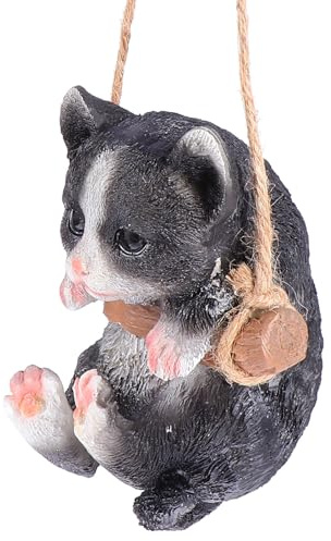 ULTECHNOVO Statue de Chat en Résine Noire, Figurine Suspendue de Jardin