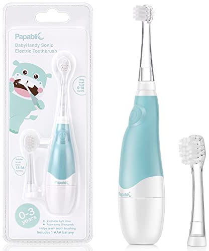 Papablic BabyHandy - Cepillo de dientes eléctrico sónico de 2 etapas para bebés y niños pequeños de 0 a 3 años