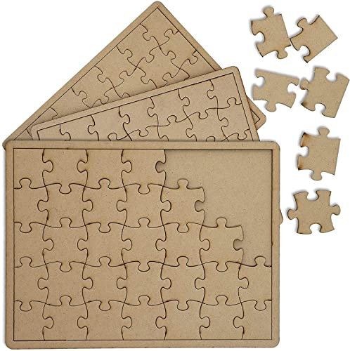 Bright Creations Blank Unfinished Wood DIY Jigsaw Puzzle (3 Pack) - With a Frame, 35 pieces each - Gift, Decoration, Wedding - DIY, Craft Projects, Brown, - 27,4 cm x 19,7 cm x 0,6 cm