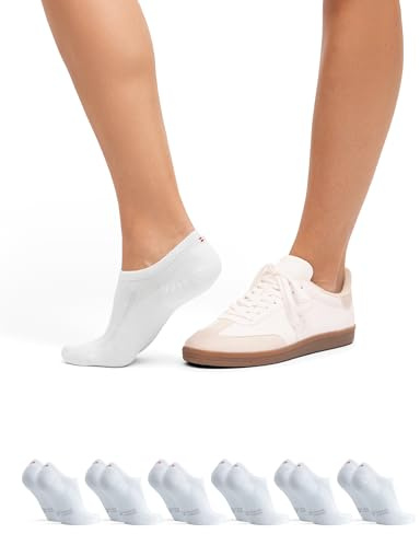 DANISH ENDURANCE No Show Socks, Cotton Low Cut Trainer Socks, Invisible, for Men and Women, Unisex, 6 Pack, White, 3-5