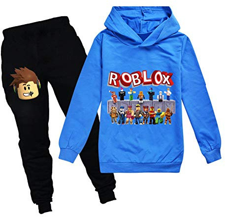 SharkBebe Ensembles de Vêtements pour Garçons Sweats à Capuche Tenues pour Filles Pullover Unisexe Haut en Coton et Pantalon 3-12 Ans, bleu, 9-10 ans