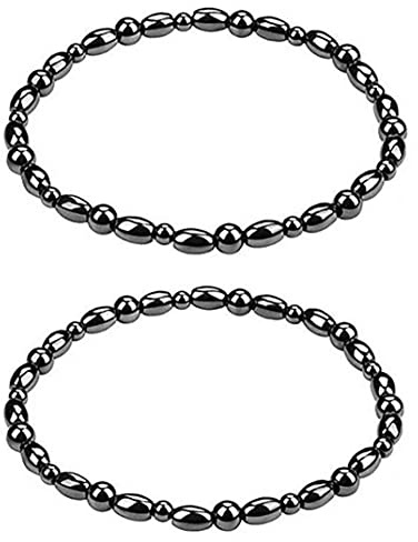 Women's Anklets with Magnetic,Hematite，Promote Sleep, 2 Pieces, Bright Black 6mm (9.45in)