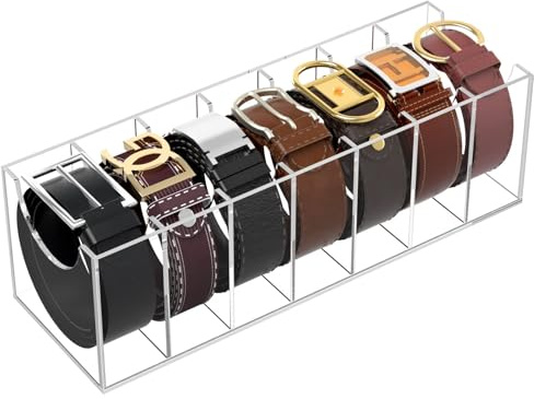 NIUBEE Belt Organizer for Closet, Acrylic Belt Box, Belt Storage, 7 Grids