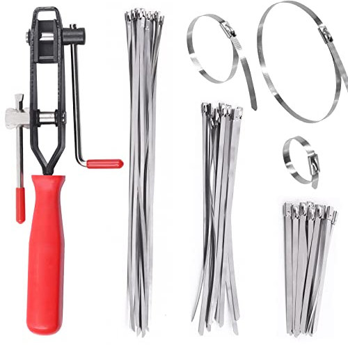 Rustark 37Pcs 4 8 14 Automotive CV Joint Boot Clamp Pliers with 304 Stainless Steel CV Joint Boot Band Clamps Adjustable Assortment Kit Axle Clamp Tool for Auto, ATV