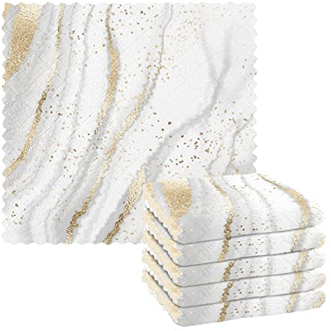 CaTaKu Kitchen Dish Cloths for Washing Dishes,Gold Marble White Dish Cloths Reusable Cleaning Cloth Washcloths Dish Rags Dish Towels for Kitchen, 6 Pack