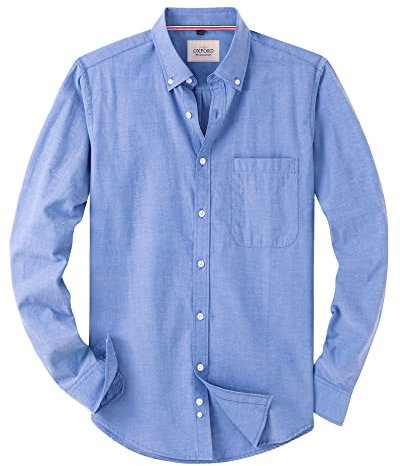J.VER Men's Blue Oxford Shirt Long Sleeve Regular Fit Casual Plain Button Down Smart Dress Shirts for Men Adult with Pocket M