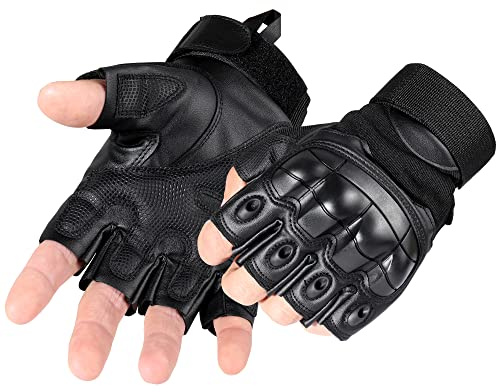 WTACTFUL Tactical Gloves for Men, Summer Motorcycle Cycling Motorbike Driving Riding Hunting Outdoor Work Fingerless Half Finger Gloves Men Women Black XL