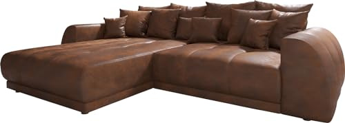 DeLife Canapé d'angle Violetta Simili Cuir Marron 300 x 220 cm Recamière Variable
