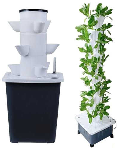 Sistema de cultivo en torre hidropónica, sistema de cultivo hidropónico para jardín, torre vertical con bomba hidratante, adaptador, macetas de red, temporizador, para hierbas, frutas y verduras