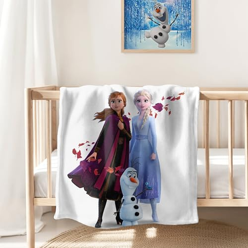 Couverture Douillette Reine Des Neiges Anna & Elsa - 130 x 170 cm, Olaf, Polaire Corail, Chaude et Douce - Cadeau pour Fille, Plaid de Canapé