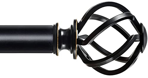 KAMANINA Black Curtain Rods for Windows 72 to 144 Inches (6-12ft), 1 Inch Heavy Duty Curtain Rod 32 to 144, Long Decorative Single Drapery Rods, Twisted Cage End