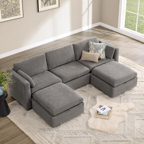 CHITA 112 Modular Sectional Sofa, 5 Seat Modular Couch, Grey