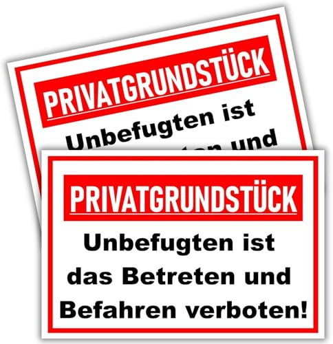 2 Stück - Privatgrundstück Schilder - (30x20 cm - 3 mm Kunststoff) - Betreten und Befahren verboten - Schild Privatgrundstück - Privatweg - Zutritt verboten - Durchgang Privat - Betreten Verboten