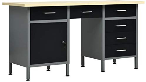 Faroom Banco de Trabajo 160x60x85 cm, con Cajones y Armario con Llave, Mesa de Trabajo, Banco de Trabajo Taller, Mesa de Soldadura, Banco de Carpintero, Banco Herramientas 160 x 60 x 85 cm