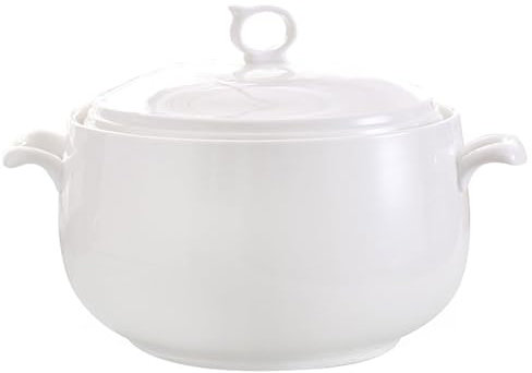 Creative Ceramic Soup Tureen with Lid 3Litre Capacity Double Handle Decorative Serving Bowl for Soup Muesli Stew and Miso Soup