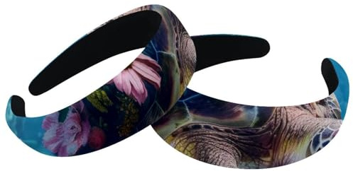 Juego de 2 diademas anchas de terciopelo para mujer, accesorios de flores de tortuga marina para natación, bandas acolchadas para la cabeza, diademas de belleza para el cabello para niñas