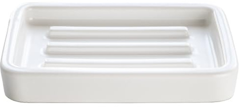 Matte Ceramic Soap Dish with Raised Ridges, Rectangle Bar Soap Holder for Bathroom Counter, Shower and Kitchen Sink, White