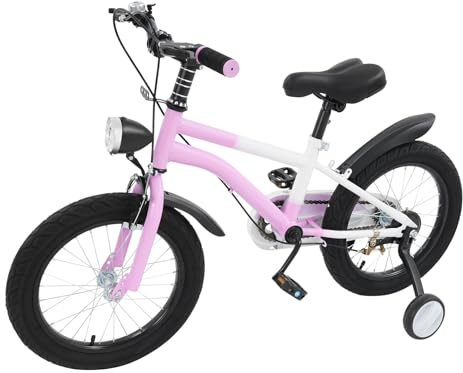 Kanbihao Vélo enfant 16 à partir de 5 ans, vélo pour garçons et filles avec roues stabilisatrices et lumière (rose)
